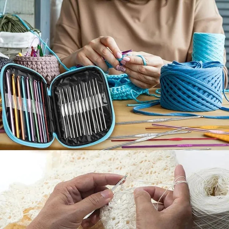 Ensemble de 54 aiguilles à crochet, aiguilles à tricoter, aiguilles émoussées, kit de marqueurs de mailles avec étui de rangement, outils de tricot à la main DIY