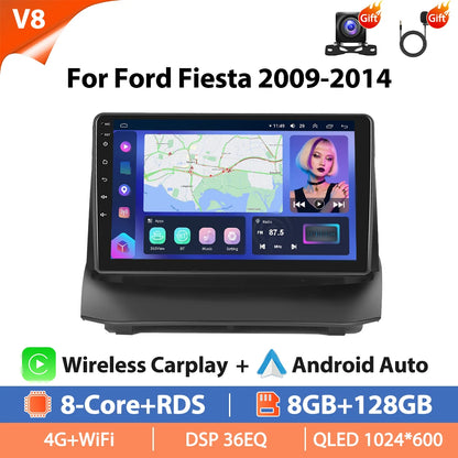 Autoradio Hikity 9 pouces 4G pour Ford Fiesta 2009-2014, lecteur multimédia vidéo, Carplay, Android Auto, 8 cœurs, WIFI, 4G, GPS, Mirrorlink, BT