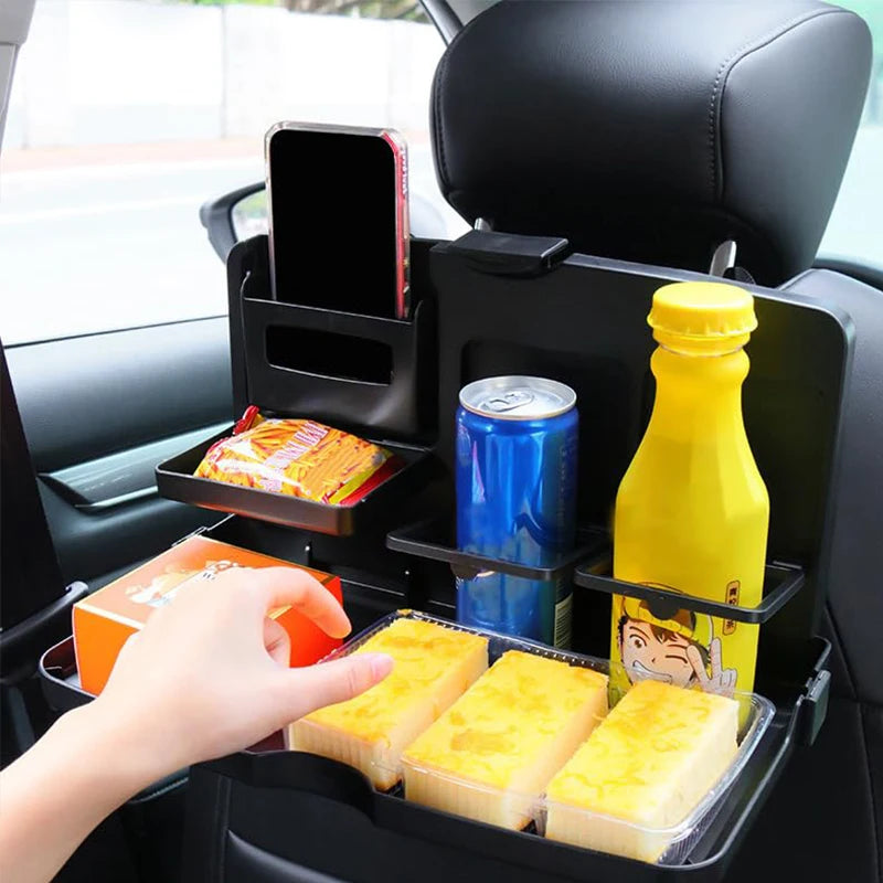 Table pliable pour siège arrière de voiture, plateau de repas multifonctionnel pour voyage en voiture avec porte-gobelet et poche de rangement, organisateur pour dossier de siège de voiture