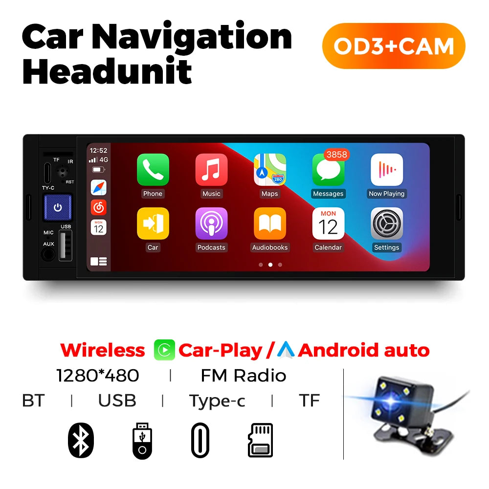 MEKEDE 6.86 pouces 1din Autoradio universelle MP5 type-c lecteur HD écran tactile Autoradio multimédia sans fil et filaire Carplay