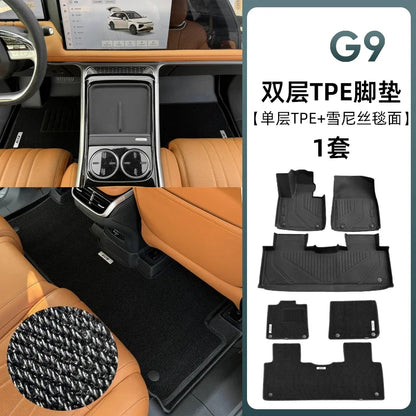 بوليمرات خاصة للأرضيات لسيارات Xiaopeng G6 G9، TPE، صديقة للبيئة، مقاومة للماء، طبقة مزدوجة، سجادة سيارة، قدم، Xpeng