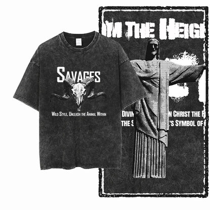 U1 STREE THEME graphique exclusif unisexe coton lavé à l'acide t-shirt Cool Vintage Streetwear hommes t-shirts grande taille t-shirt pour hommes