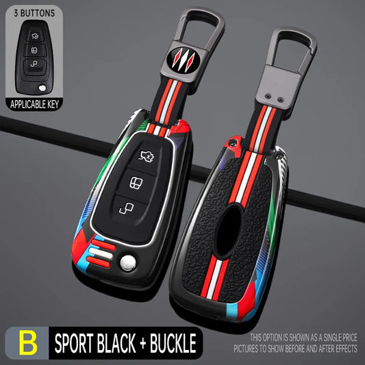 Étui pour clé de voiture en métal de Style course, housse Fob pour Ford Focus 3 4 ST Mondeo MK3 MK4 Fiesta Fusion Kuga 2013 2014 – 2017, accessoires
