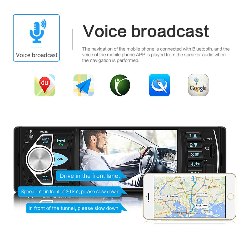 Podofo Autoradio 1 Din MP3 4.1 pouces FM Audio stéréo lecteur Bluetooth Autoradio Support caméra de recul volant Contral