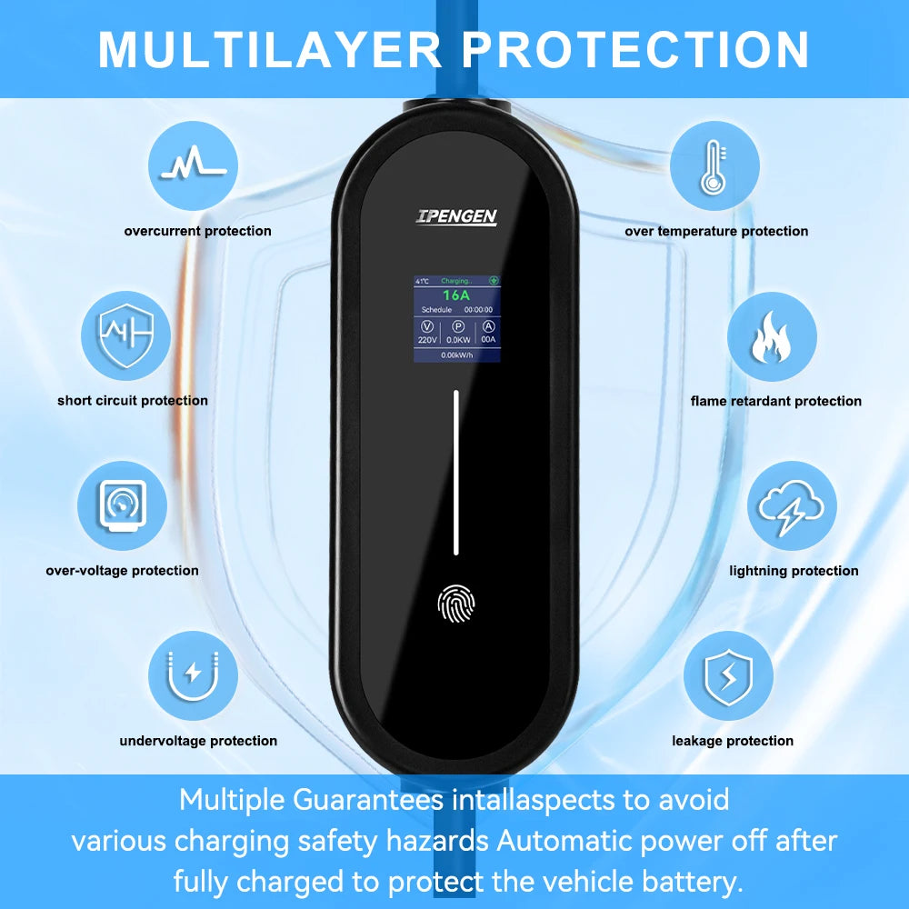 IPENGEN – chargeur EV Portable 3,5 kw, câble de 5M, connecteur Type2 IEC62196/ GB/T 16A, 1 phase, Type 1, boîte murale de chargement pour véhicule électrique