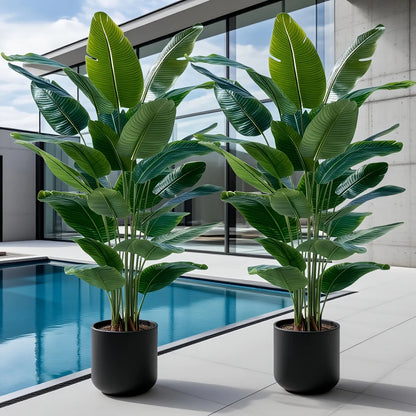 Arbres banane artificiels avec 48 feuilles tropicales réalistes, pour jardins, mariages, maisons, bureaux, sans Pots de fleurs, 2 pièces