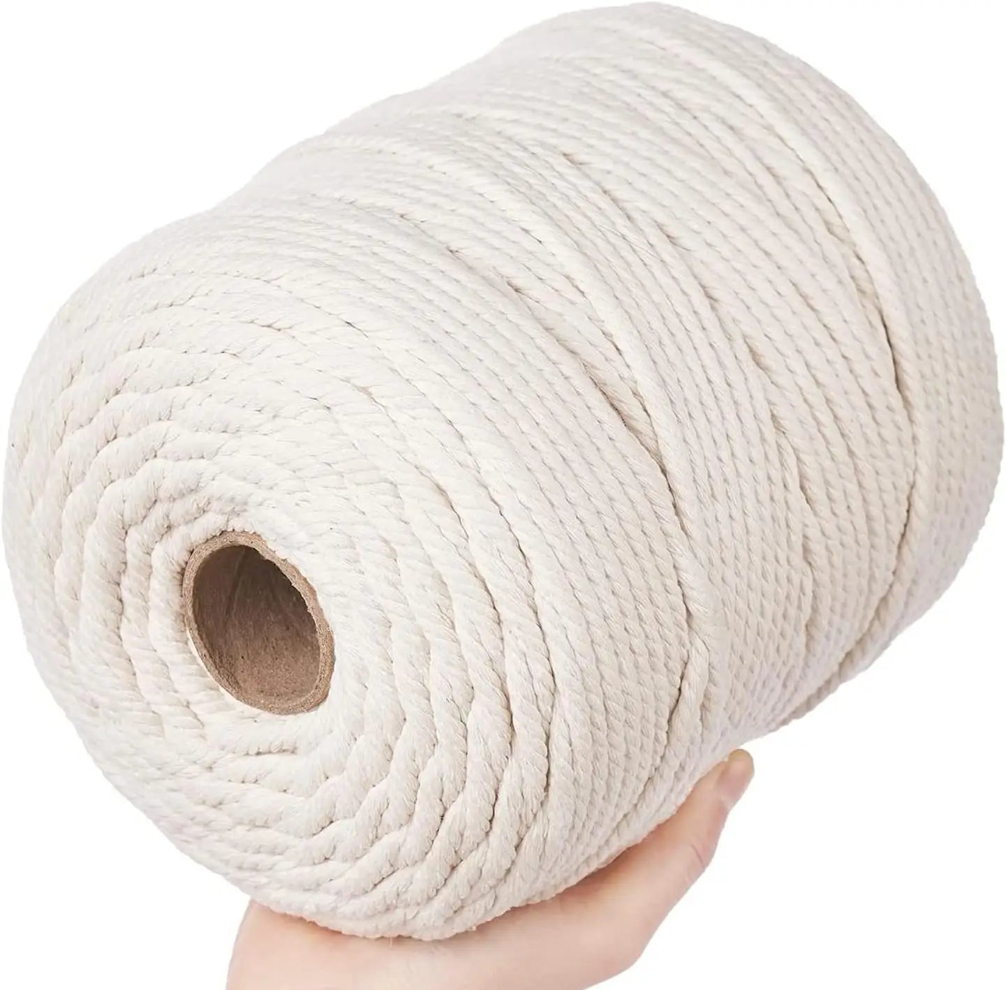 Cordon de macramé en coton 100% naturel, 4mm, cordon artisanal pour bricolage, cintres pour plantes à tricoter, décoration de noël et de mariage, Beige