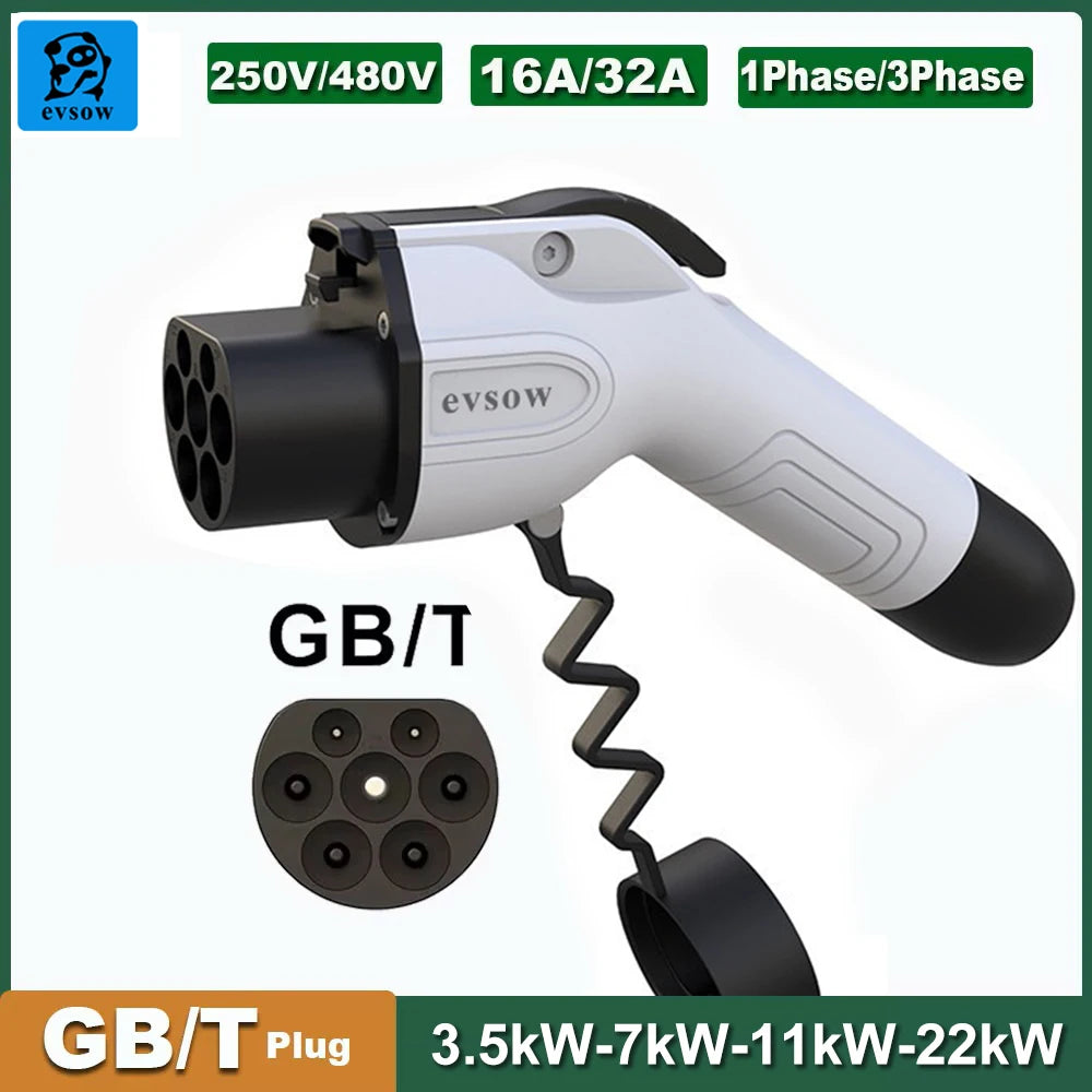 Evsow-Prise de charge GBT 22KW 32A 3 phases, adaptateur de chargeur EV pour voiture électrique GBT, prise de chargeur EV pour appareil de véhicule