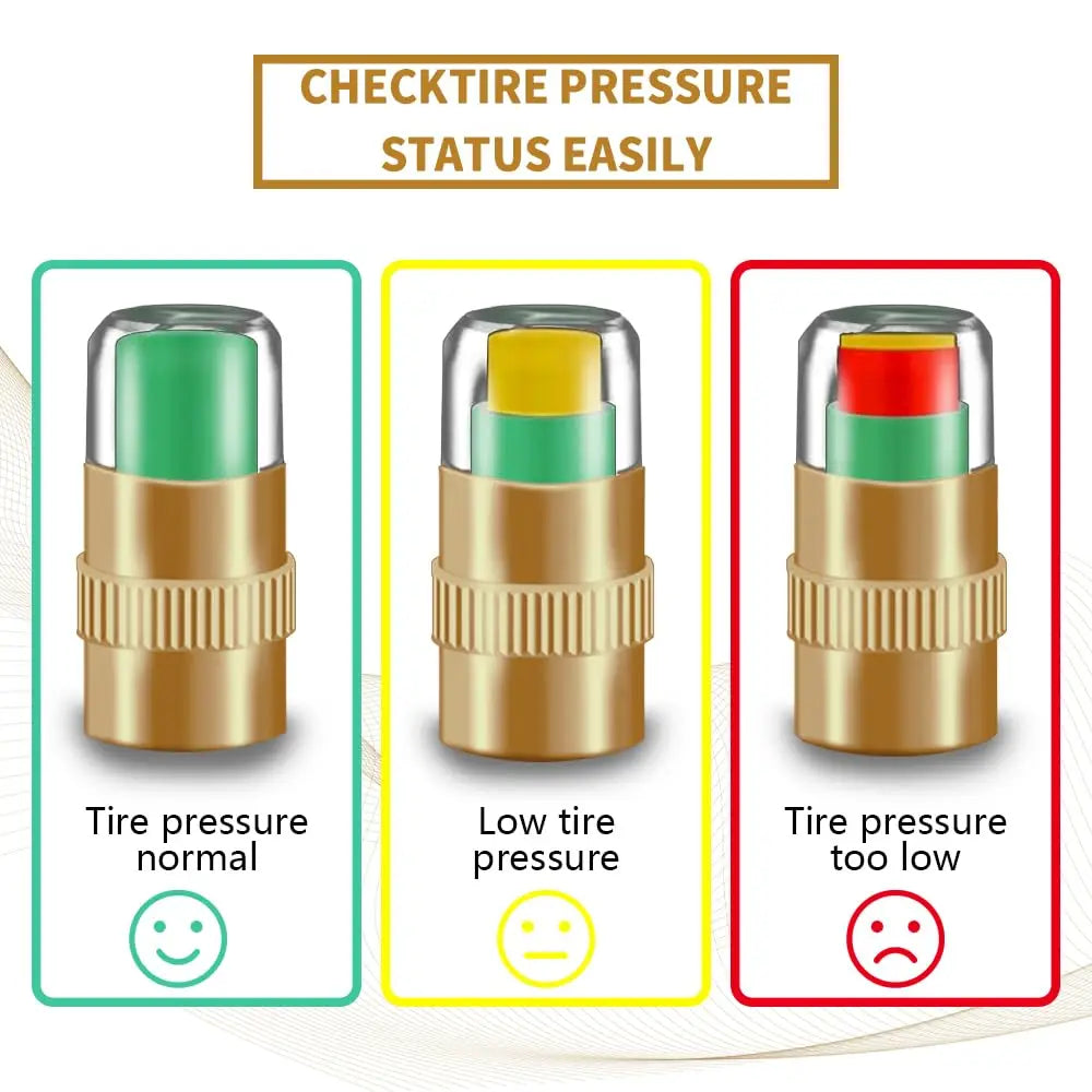 Bouchons universels de tige de Valve de moniteur de pression des pneus de voiture, indicateur de capteur de moniteur de pression des pneus de voiture 2.4Bar 36PSI avec alerte 4 pièces