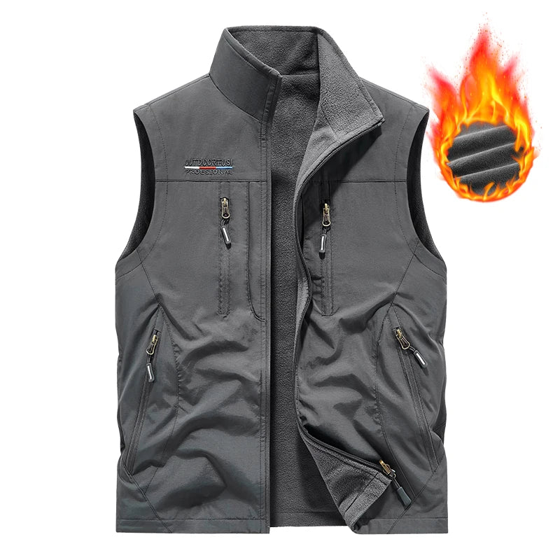 Gilet d'extérieur pour hommes, nouvel article d'automne et d'hiver avec plusieurs poches, vêtements Double face et gilet en velours, gilet ample surdimensionné
