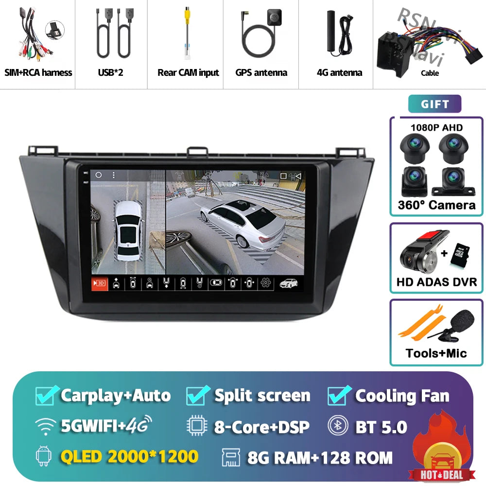 Android 15 Carplay Auto 2K écran autoradio lecteur multimédia pour Volkswagen Tiguan 2 Mk 2016 2017-2019 2 din Autoradio stéréo