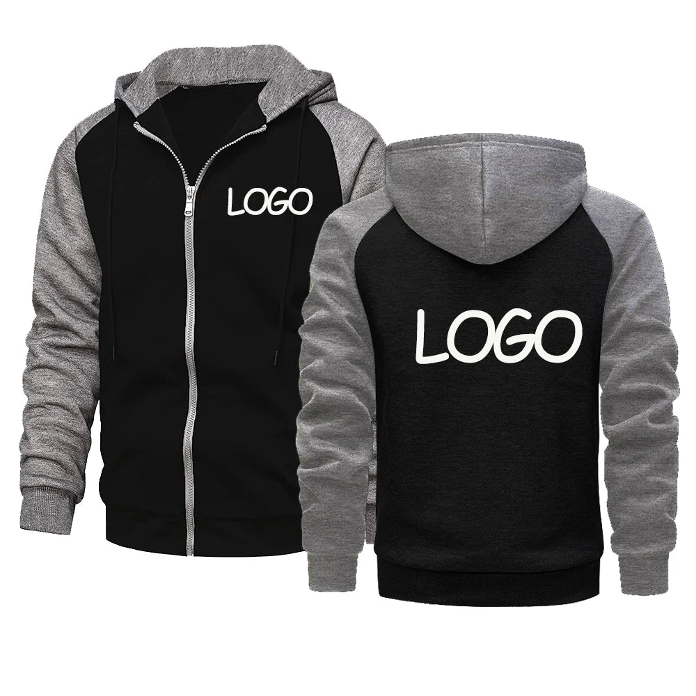 Sweat à capuche décontracté pour hommes et femmes, personnalisé avec votre Logo de marque, hauts contrastés, fermeture éclair, personnalité de rue, cadeaux personnalisés, DIY bricolage