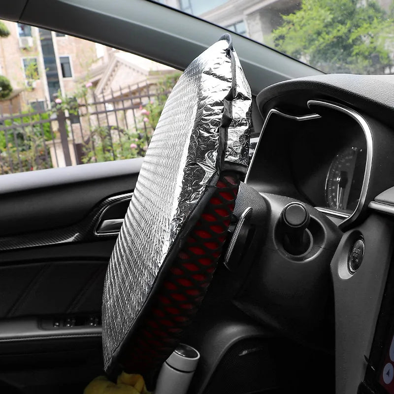Pare-soleil de pare-brise de voiture en aluminium, Protection solaire Anti-uv, pliable, fournitures de voiture, pare-soleil pour volant de voiture, argent