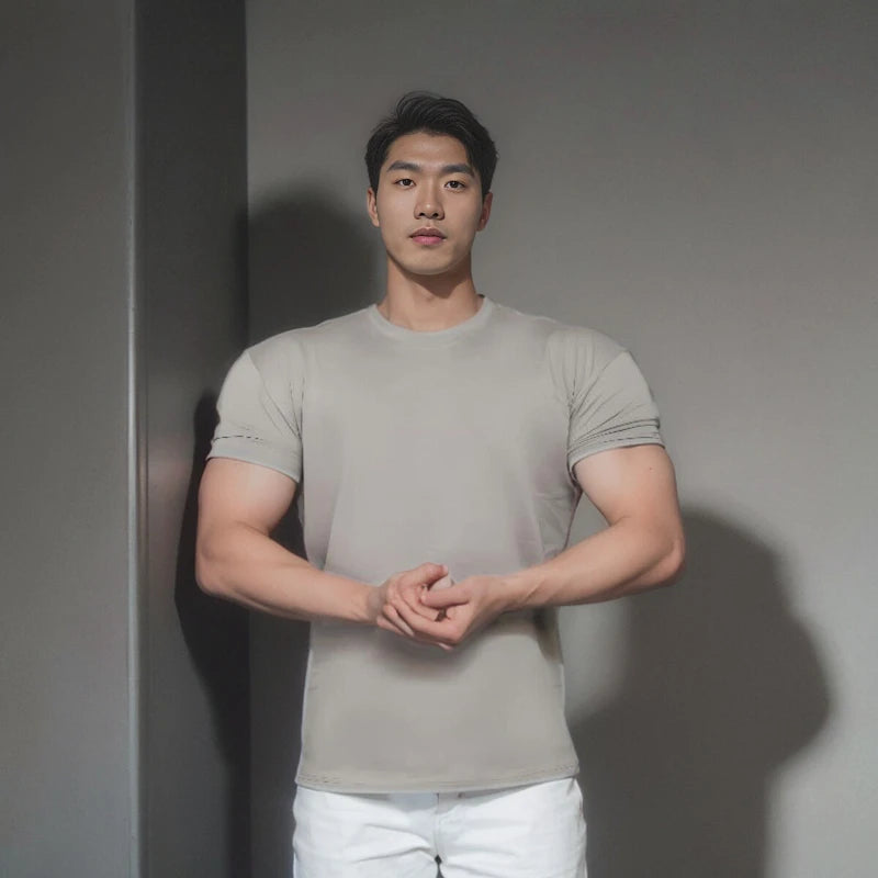 T-shirt à manches courtes pour hommes, vêtement d'été, de sport, de Fitness, d'entraînement, en coton, respirant, couleur unie, décontracté