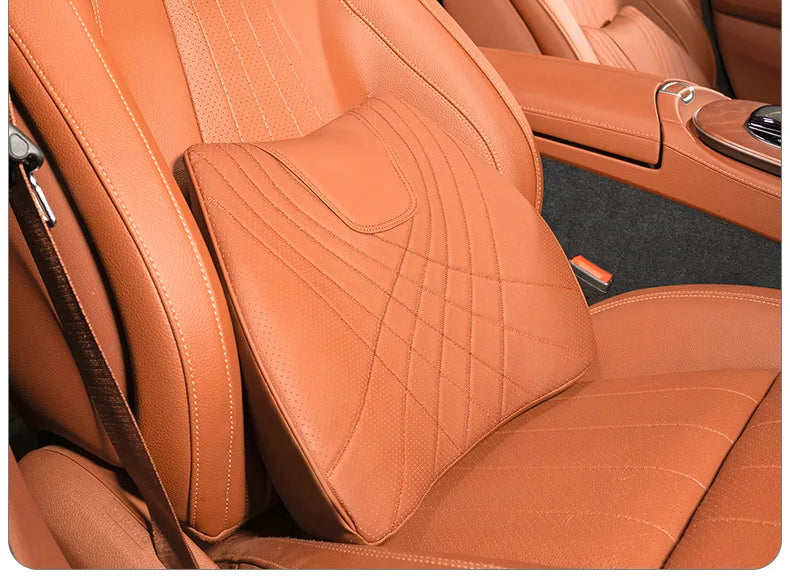 Ensemble d'oreillers pour appui-tête de voiture, couture en cuir, Support de taille lombaire, mousse à mémoire de forme, coussin de protection du cou, accessoires, nouvelle collection