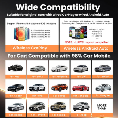 Adaptateur CarPlay filaire vers sans fil 2 en 1, Android Auto, Plug & Play, Bluetooth, 5Ghz, WiFi type-c/USB, pour Audi Benz MG