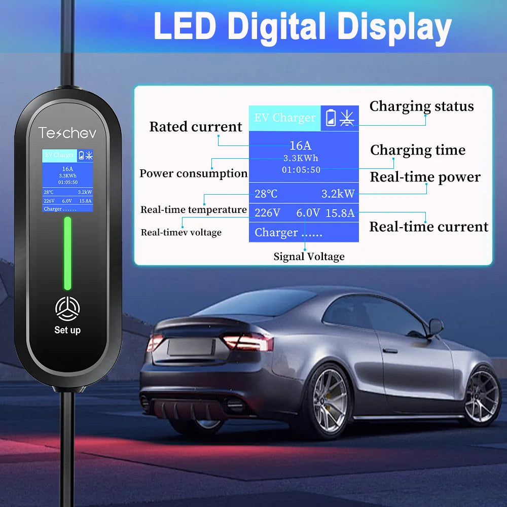 Teschev-Chargeur de voiture électrique portable, chargeur EV, charge rapide, boîtier mural, station de charge EV, Vope2, IEC 62196, 3,5 KW, 16A, 1phase, EVSE