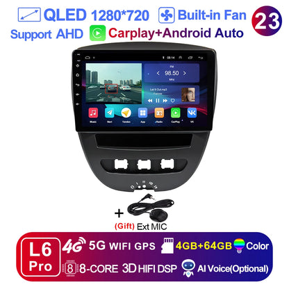LEHX-Autoradio L6 Pro, Android 14, 2 Din, Stéréo, CarPlay, Limitation de Courant, GPS, pour Voiture KIT 107, Toyota Aygo, Cristaux en C1 (2005-2014)