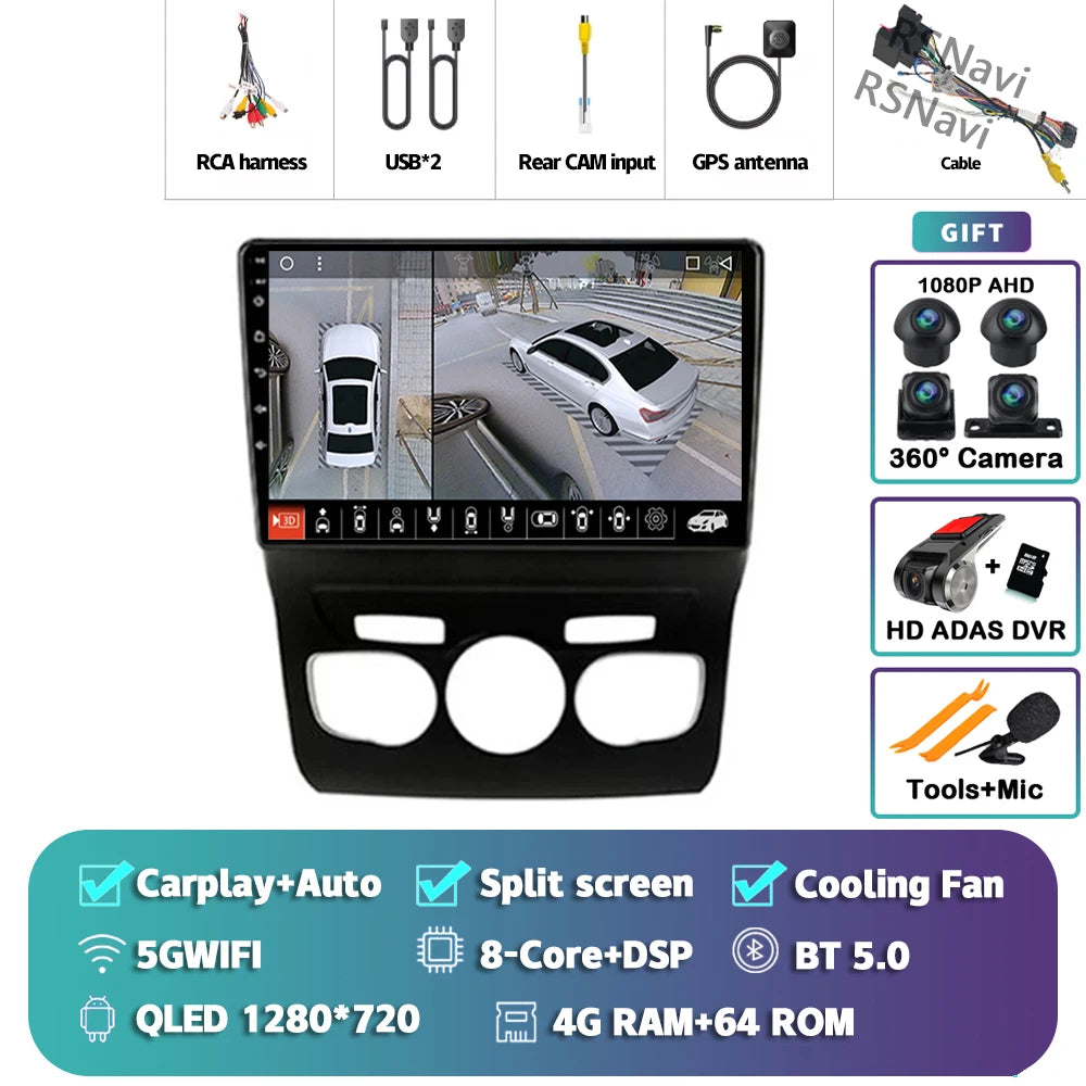 Android 15 Carplay DSP WIF + 4G autoradio GPS lecteur multimédia pour citroën C4 C4L DS4 2013 2014 2015 2016 2017 caméra stéréo 360