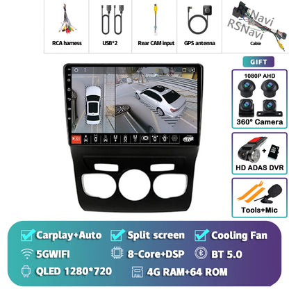 Android 15 Carplay DSP WIF + 4G autoradio GPS lecteur multimédia pour citroën C4 C4L DS4 2013 2014 2015 2016 2017 caméra stéréo 360