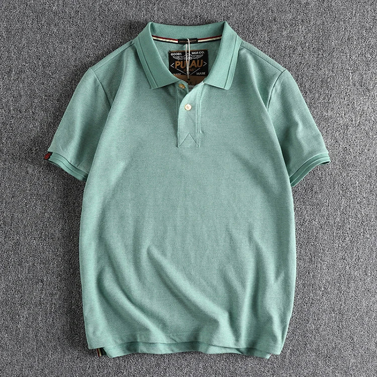 T-shirt rétro américain à manches courtes pour hommes, Polo à revers de couleur unie, à la mode, 100% coton, hauts d'affaires décontractés