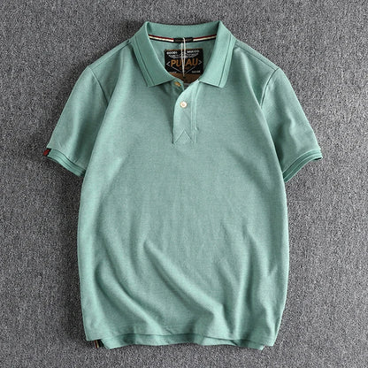 T-shirt rétro américain à manches courtes pour hommes, Polo à revers de couleur unie, à la mode, 100% coton, hauts d'affaires décontractés