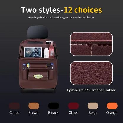Organisateur de dossier de siège de voiture avec plateau de Table pliable, organisateur de rangement en cuir PU avec poches, tapis de coup de pied, accessoires d'intérieur de siège