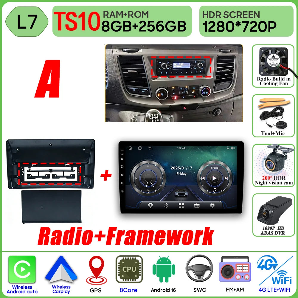 Autoradio Android 16 pour Ford Transit personnalisé Transit V363 350 lecteur multimédia Carplay Navigation GPS 4G Wifi vidéo stéréo 2din