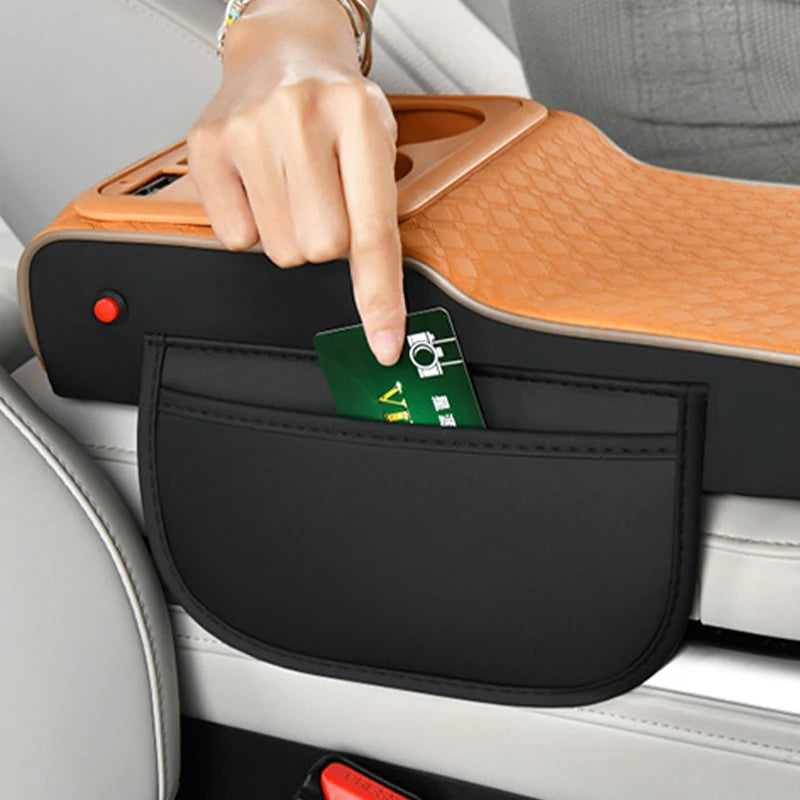 Boîte de rangement multifonctionnelle 10-en-1 pour accoudoir de voiture, avec coussin rehausseur sportif supérieur, port de charge USB et lampe d'ambiance étoilée