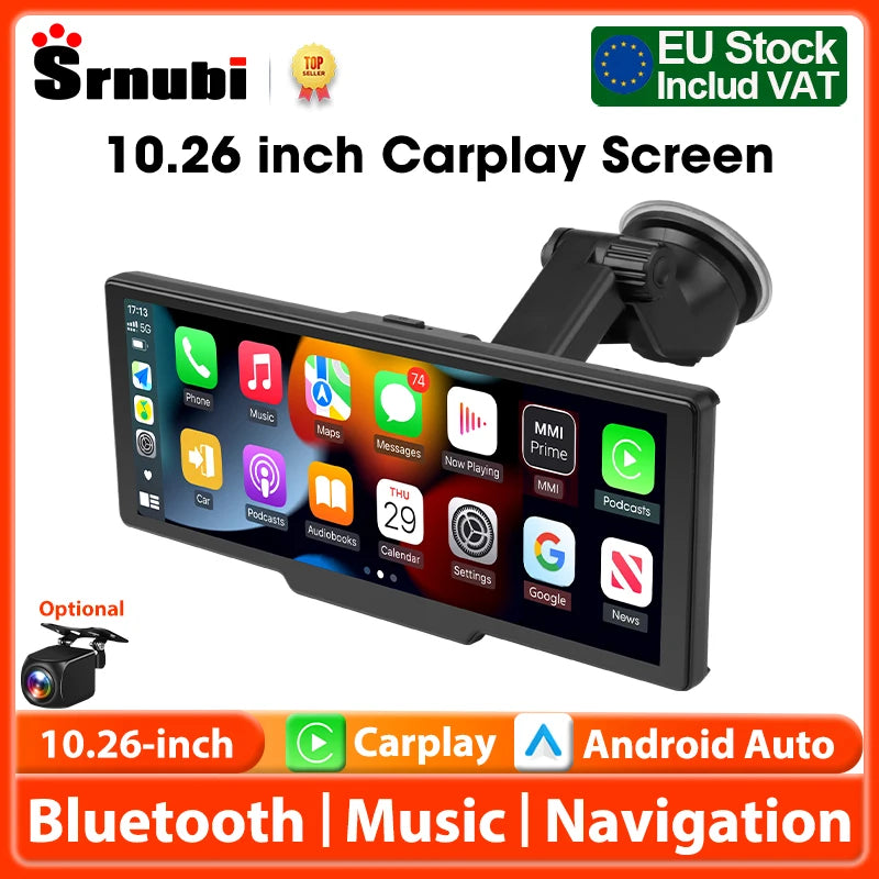 Écran de lecture de voiture de 10.26 pouces, CarPlay sans fil et Android Auto Dash Cam caméra arrière multimédia stéréo, Radio FM AUX, écran tactile de voiture