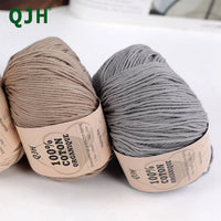 QJH Fil 100% coton biologique, fil pour tricoter, crochet et artisanat, paquet de 2 - 1,76 oz/136 mètres/1 pièce, léger, Dk