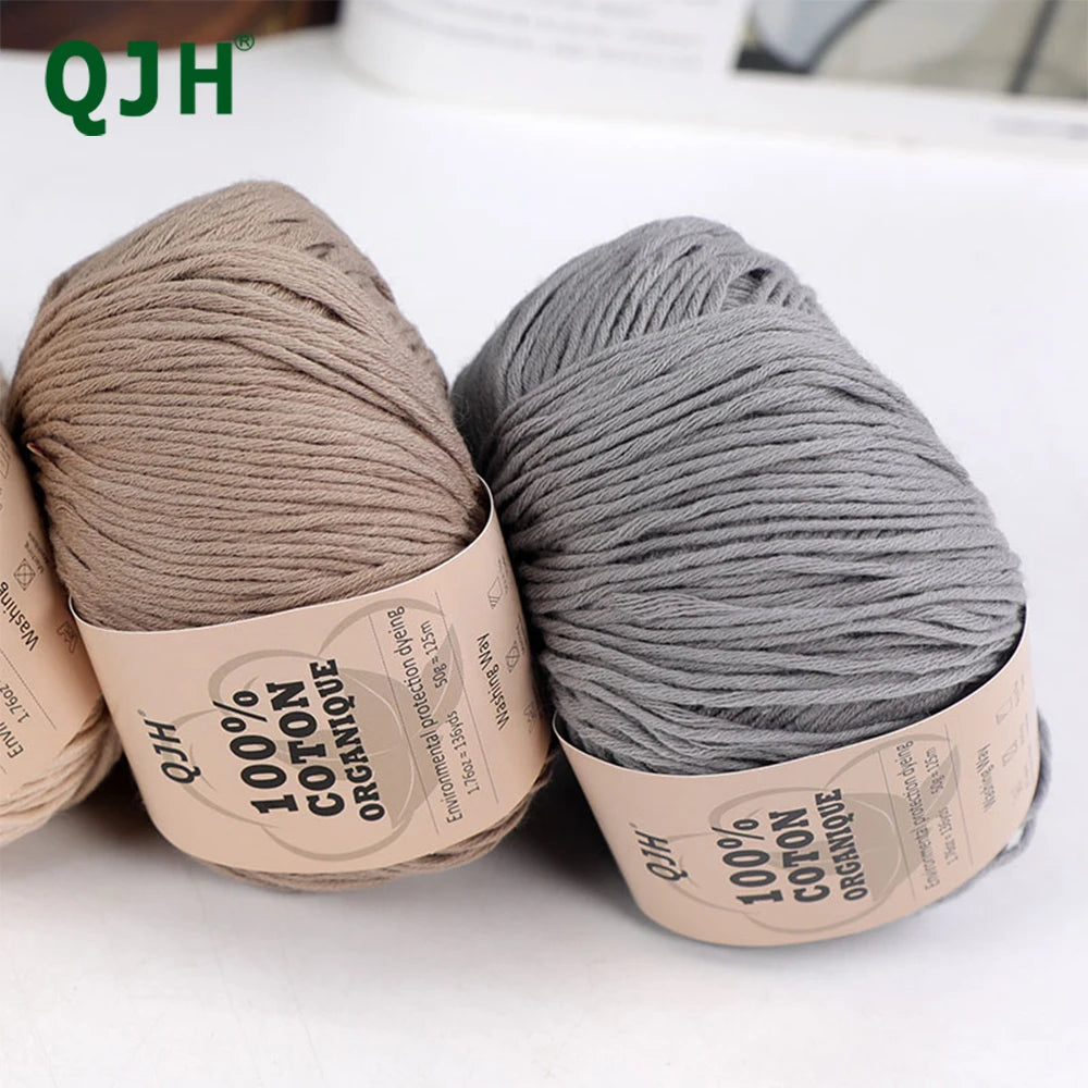 QJH Fil 100% coton biologique, fil pour tricoter, crochet et artisanat, paquet de 2 - 1,76 oz/136 mètres/1 pièce, léger, Dk