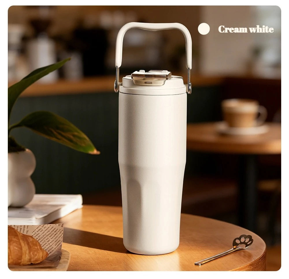 Gobelet à revêtement en céramique de 800ml, avec paille, bouteille d'eau isolée de grande capacité, étanche, poignée détachable, infuseur à thé pour voyage