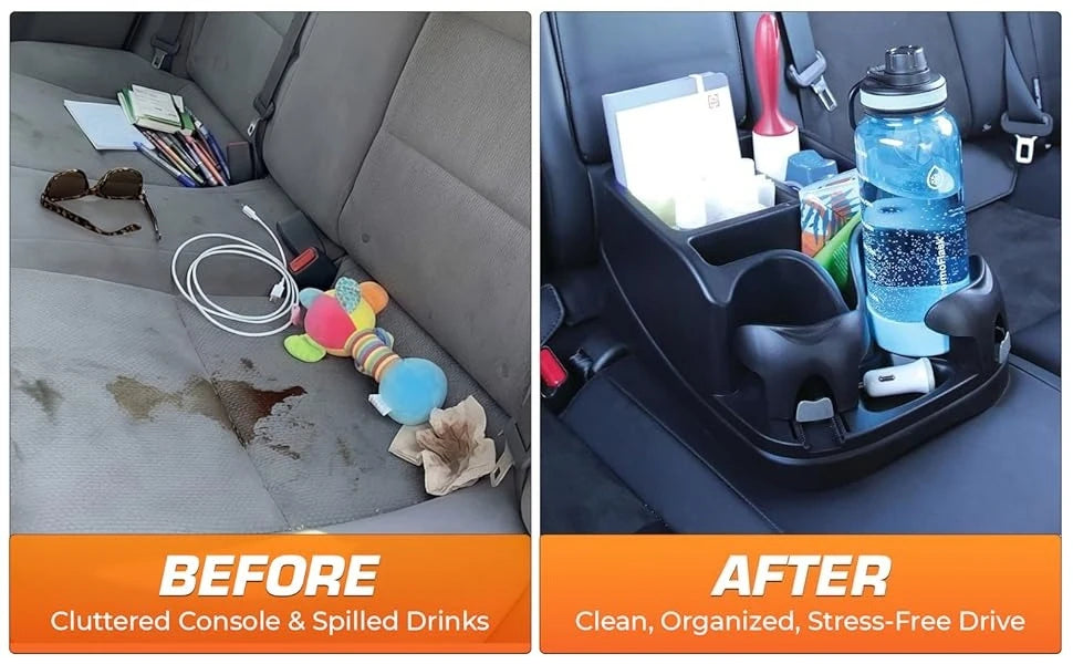 Boîte de rangement pour accoudoir de console de voiture, organisateur de compartiment de siège de voiture avec 2 porte-gobelets réglables pour camions, pour le rangement et l'organisation