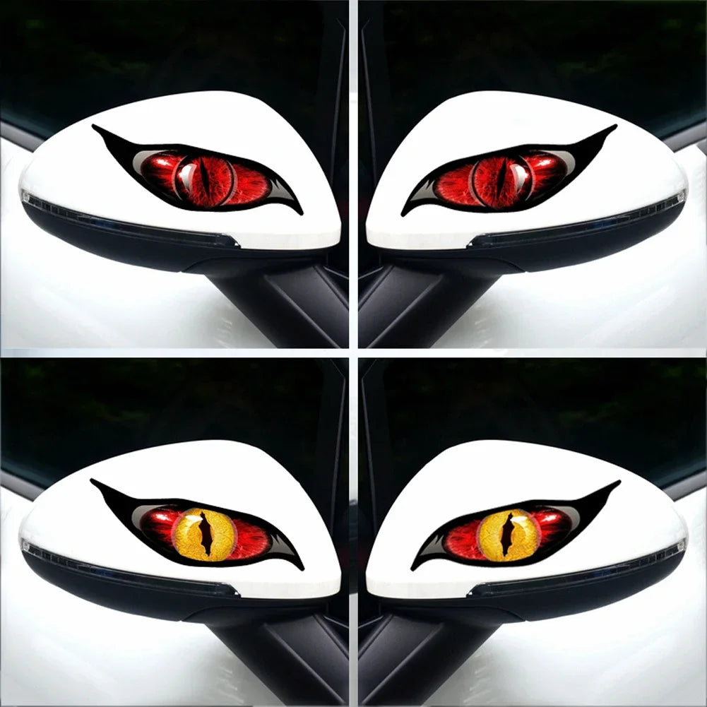 Autocollant de voiture 2 pièces personnalité rouge bleu mauvais œil Zombie crème solaire autocollant étanche pour rétroviseur PVC, 14cm * 6cm