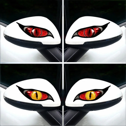 Autocollant de voiture 2 pièces personnalité rouge bleu mauvais œil Zombie crème solaire autocollant étanche pour rétroviseur PVC, 14cm * 6cm