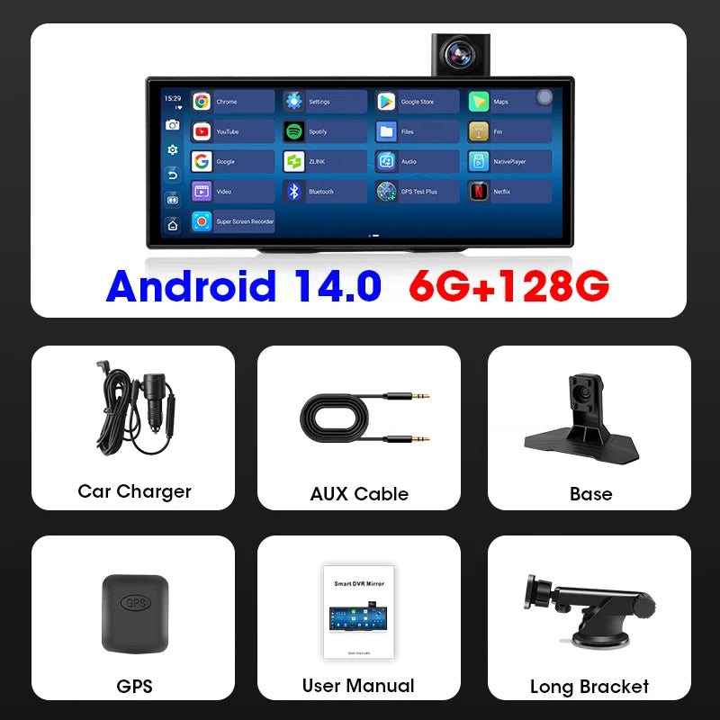 11.26 pouces universel Android 14 8 cœurs puce 6 + 128G Carplay autoradio GPS BT lecteur multimédia Central systèmes intelligents de voiture