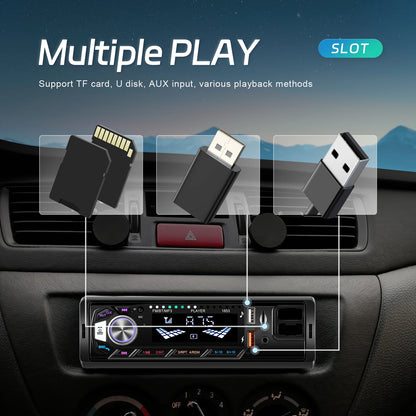 Leekooluu-Autoradio stéréo Bluetooth avec support pour téléphone, lecteur MP3, récepteur FM, prise en charge du chargement du téléphone, carte AUX, USB, TF, 1Din