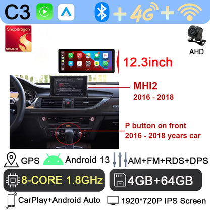 Android 13 sans fil Carplay 12.3 pouces pour Audi A6 C7 A7 2012-2018 autoradio multimédia Android Auto GPS 4G LTE DSP stéréo WiFi