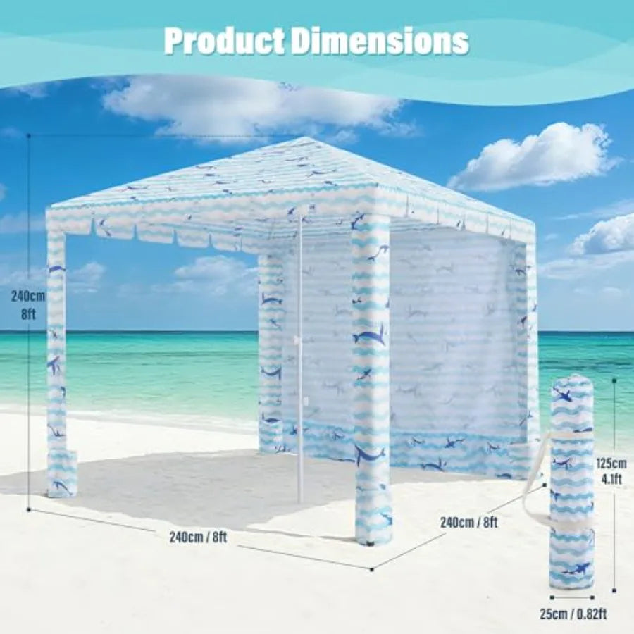 Cabane de plage - Tonnelle de plage 6FT/8FT avec paroi latérale, installation facile, abri solaire, tente imperméable - Abri portable pour toute la famille