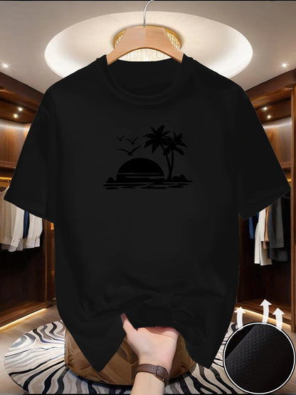 T-Shirt de course à manches courtes pour hommes, haut fin et réfléchissant, impression de plage, séchage rapide, respirant, Fitness, sport, été