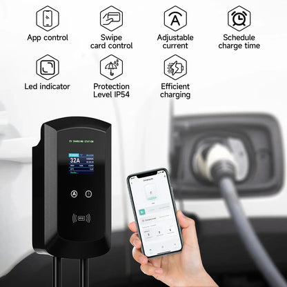 محطة شحن EV ثلاثية الأطوار AFEV 22KW 32A من النوع 2 IEC62196-2 شاحن سيارة كهربائية 7.6/11KW EVSE Wallbox WiFi APP للتحكم عن بعد