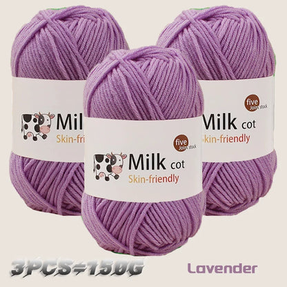 Fil de lait tissé à 5 brins, optique moyenne faite à la main, boule de fil, bricolage, beurre, pull, fleur, chapeau, écharpe, 150g