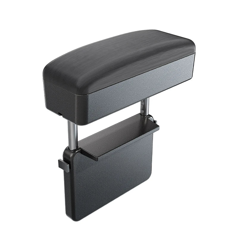 Accoudoir de siège auto - Boîte de rangement réglable pour voiture, en cuir PU motif bois, avec plaque de fixation ABS et piliers de support métalliques