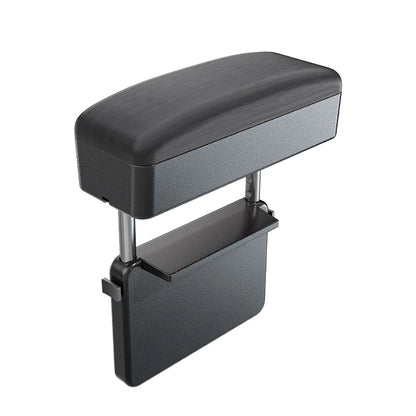 Accoudoir de siège auto - Boîte de rangement réglable pour voiture, en cuir PU motif bois, avec plaque de fixation ABS et piliers de support métalliques