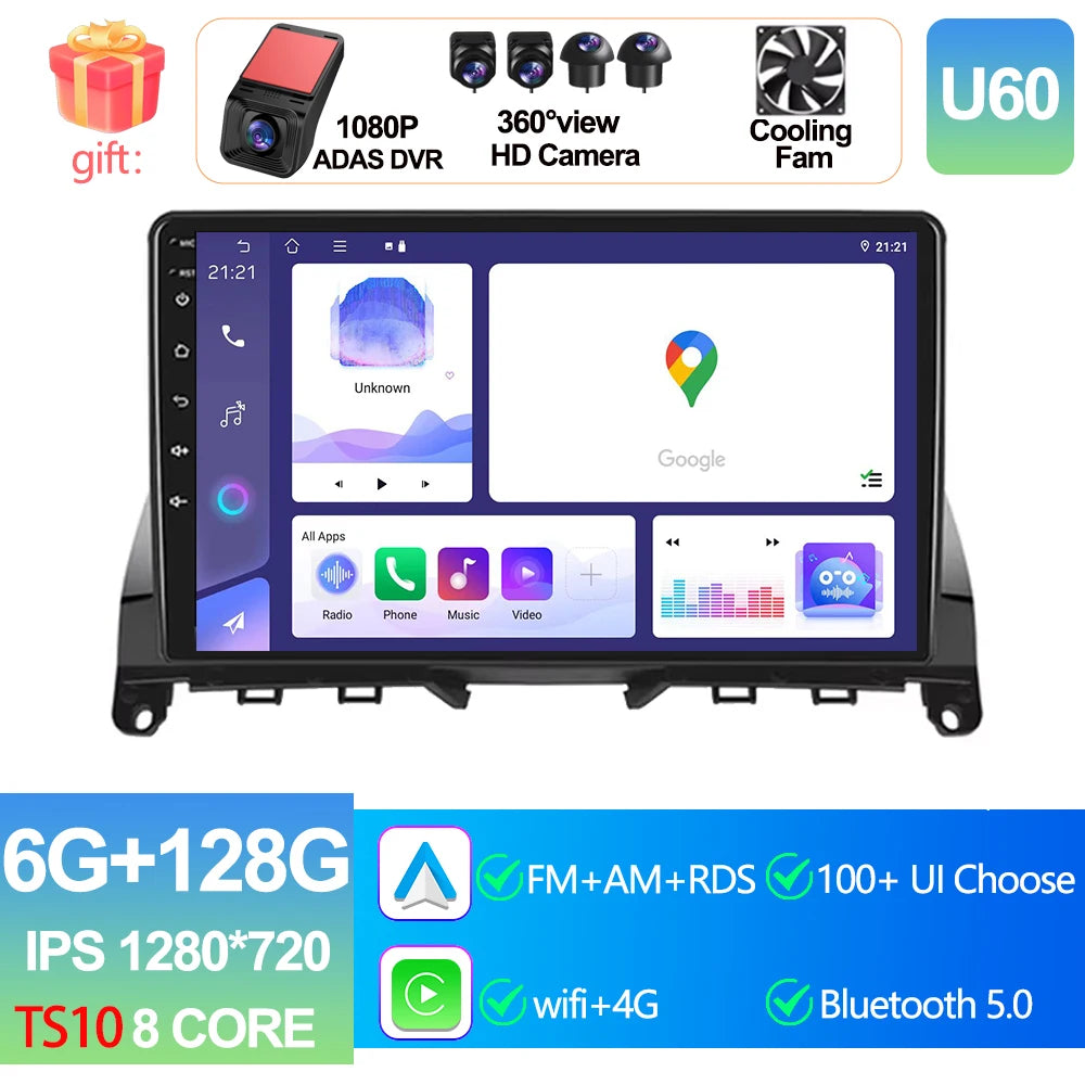 Pour Mercedes Benz classe C 3 W204 S204 2006 - 2011 Android 15 Carplay Auto autoradio multimédia lecteur vidéo Navigation GPS DSP