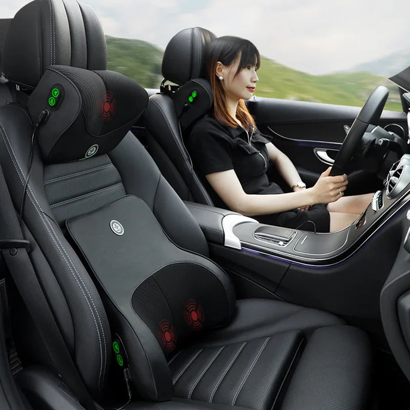 Coussin de cou de massage de vibration de voiture, support lombaire intelligent électrique, coussin de dos de repos de sauna de siège de voiture de voyage