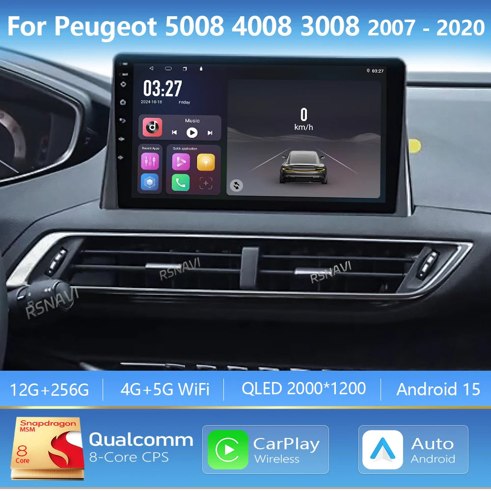 Android 15 Carplay Auto 2K écran autoradio multimédia lecteur vidéo pour Peugeot 5008 4008 3008 2017 - 2020 2din Autoradio stéréo