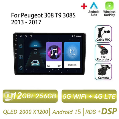 Android 15 pour Peugeot 308 T9 308S 2013 - 2017 Auto stéréo autoradio lecteur multimédia Navigation GPS 4G WIFI sans fil Carplay