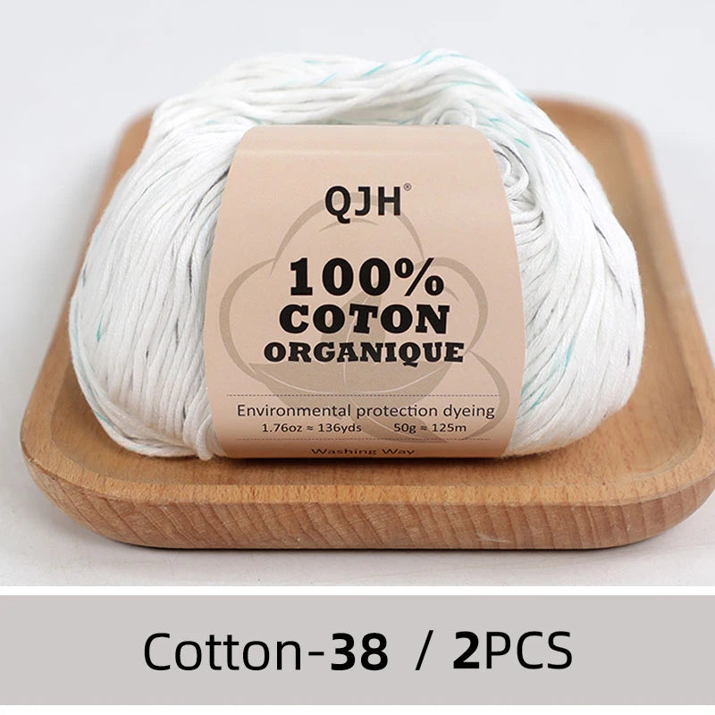 QJH Fil 100% coton biologique, fil pour tricoter, crochet et artisanat, paquet de 2 - 1,76 oz/136 mètres/1 pièce, léger, Dk